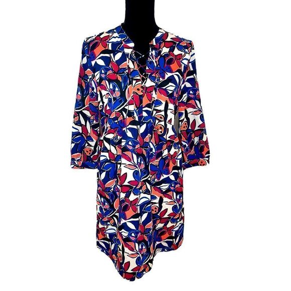 JCREW FLORAL TROPICAL LACE UP EMPIRE WAIST 3/4 SLEEVE DRESS WOMENS SIZE MEDIUM - Picture 1 of 10